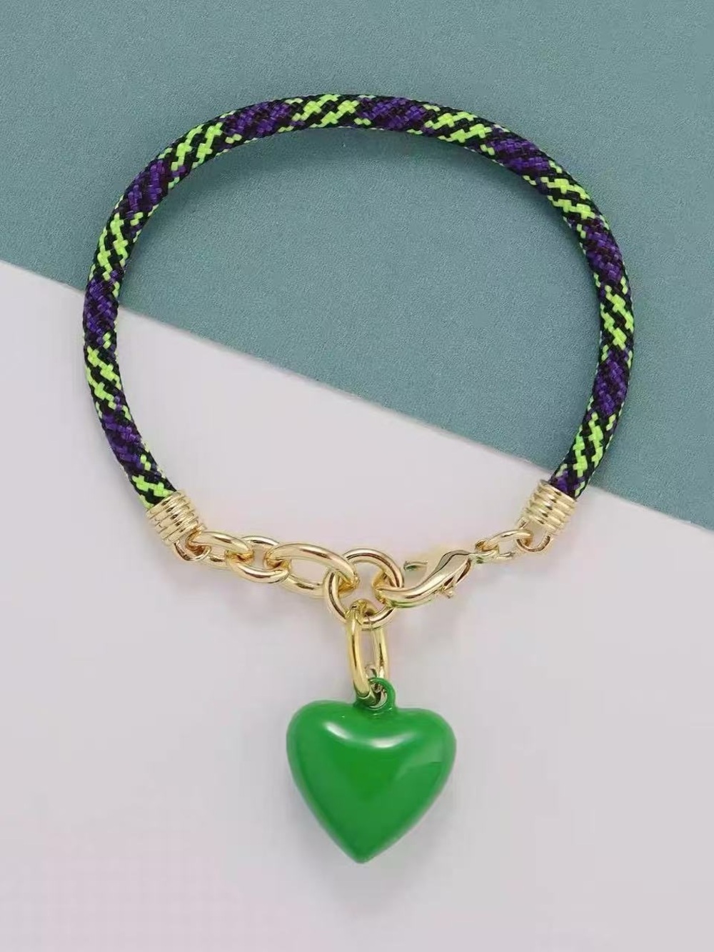 Roxanne Assoulin The Happy Cord Charm Bracelet Green Heart